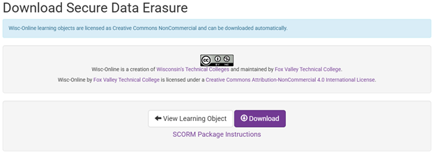 Download Secure Data Erasure screen with download button